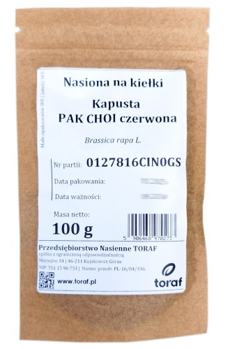 Nasiona na kiełki KAPUSTA CHIŃSKA PAK CHOI czerwona 100g
